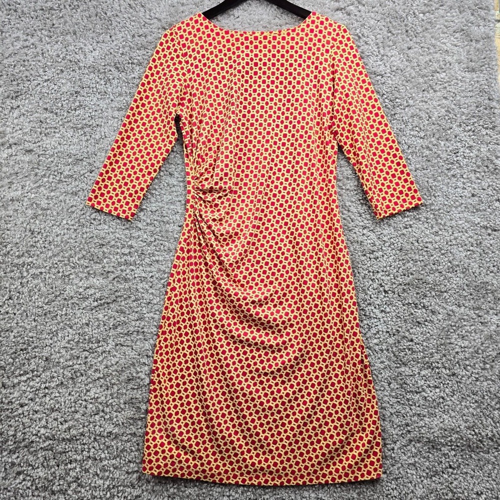 J McLaughlin Womens Catalina Dress Medium Pink Yellow Chain Print Ruched Side